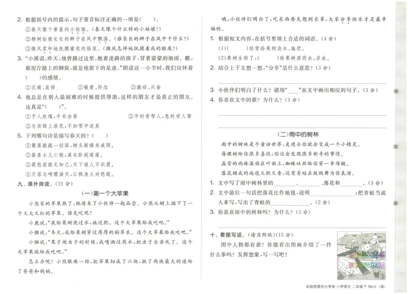 《实验班提优大考卷》语文2年级下册（RJ）_二年级上下册资料_小学二年级学习资料-25年更新版_2-02、小学二年级语文下册_2-2-2、练习题、作业、试题、试卷_电子册类
