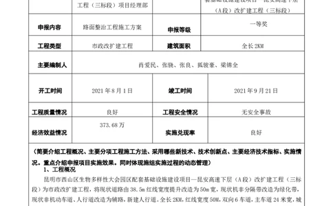 附件1：2022年度优秀施工组织设计、施工方案申报表_2021-2023年优秀施组方案_施工方案_方案30-昆安高速路面整治方案_02申报表