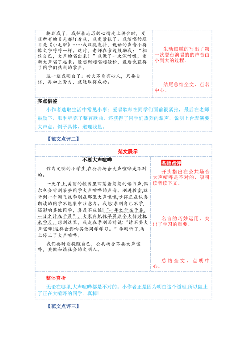 第七单元写话：用多大的声音（范文点评）-（统编版&middot;2024秋）_一年级语文上册（统编版）_单元写作能力提升_2024新课标