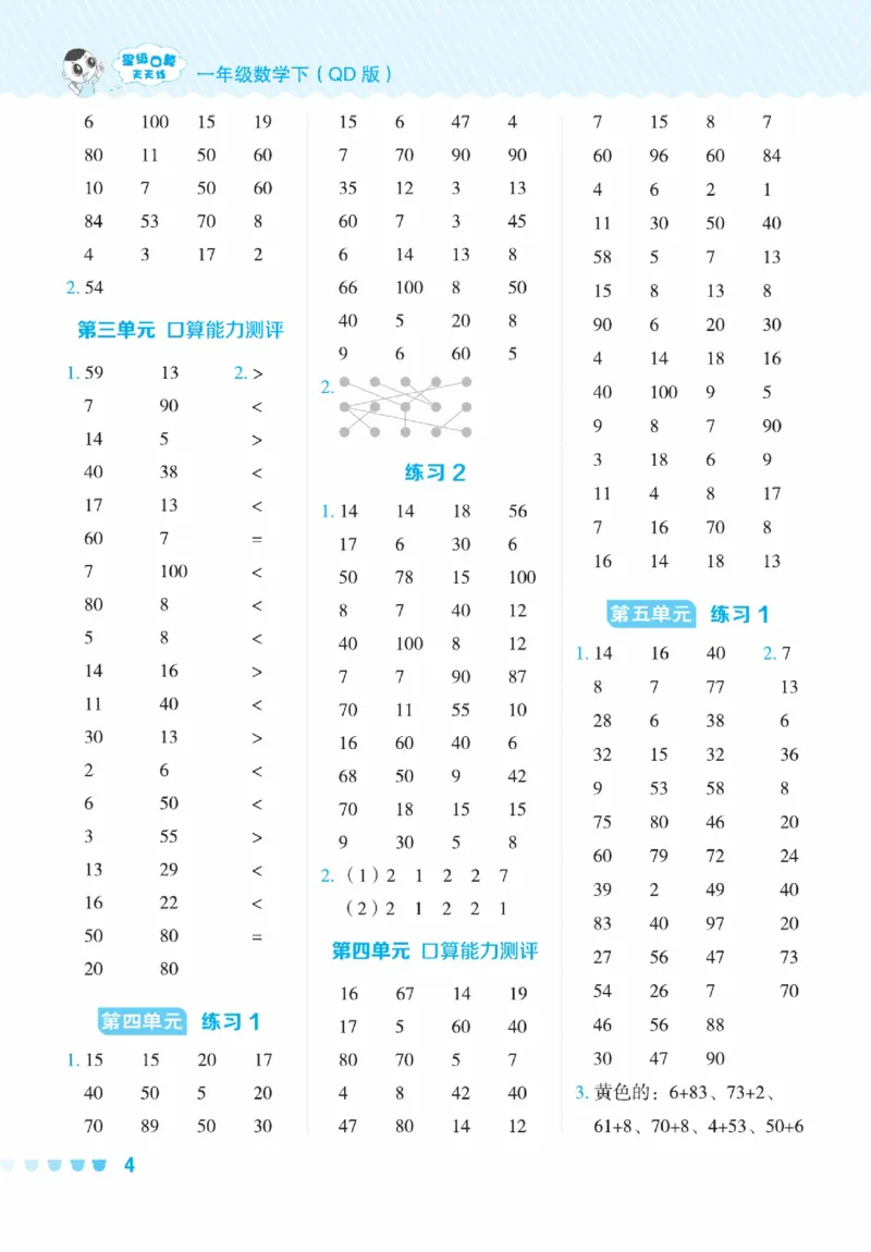 《星级口算天天练》23春数学1年级下册（63QD）_一年级上下册资料_小学一年级学习资料-25年更新版_1-04、小学一年级数学下册_1-4-2、练习题、作业、试题、试卷_青岛版63_电子册类