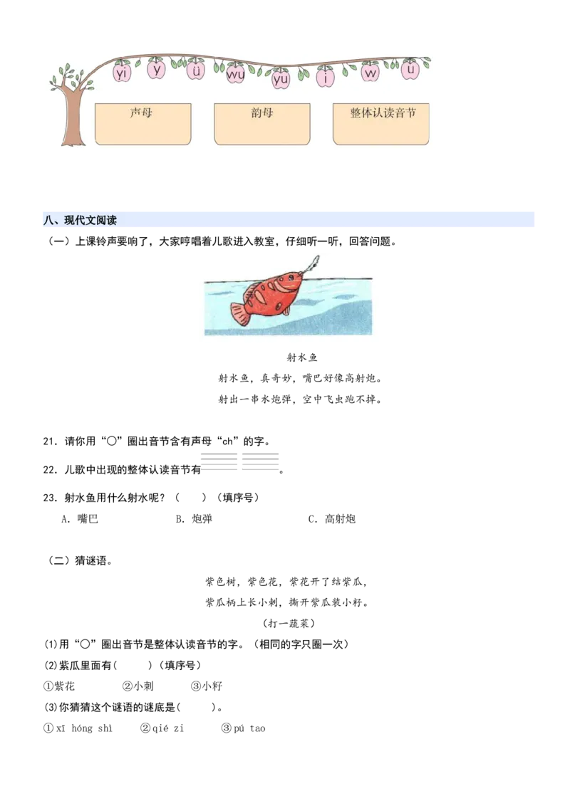 第三单元（知识清单）-（统编版&middot;2024秋）_一年级语文上册（统编版）_期末总复习