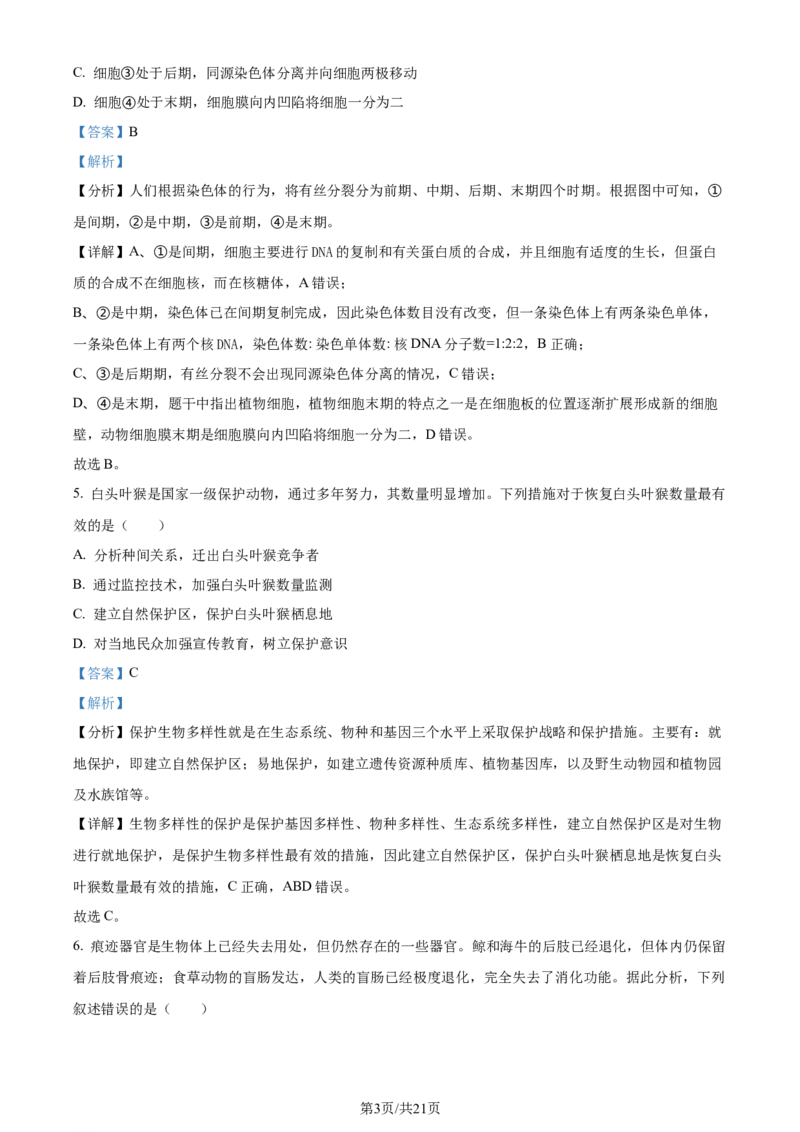 2024年高考生物试卷（浙江）（1月）（解析卷）_生物历年高考真题_新&middot;Word版2008-2025&middot;高考生物真题_生物（按年份分类）2008-2025_2024&middot;高考生物真题