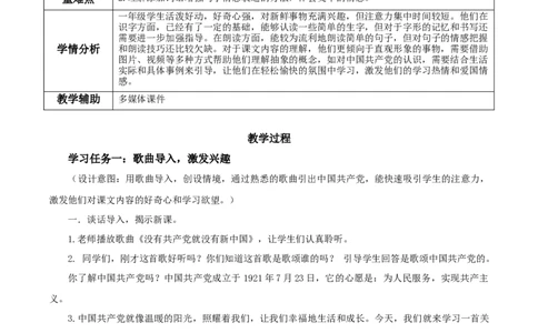 课文1《热爱中国》（教学设计）-（统编版.2024）_一年级语文下册（统编版）_教学设计