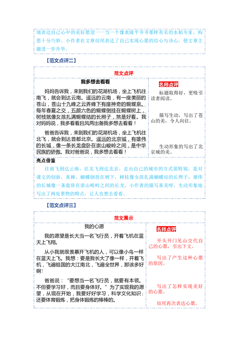 第二单元写话：美好心愿（范文点评）-（统编版）_一年级语文下册（统编版）_单元写作能力提升_2024版