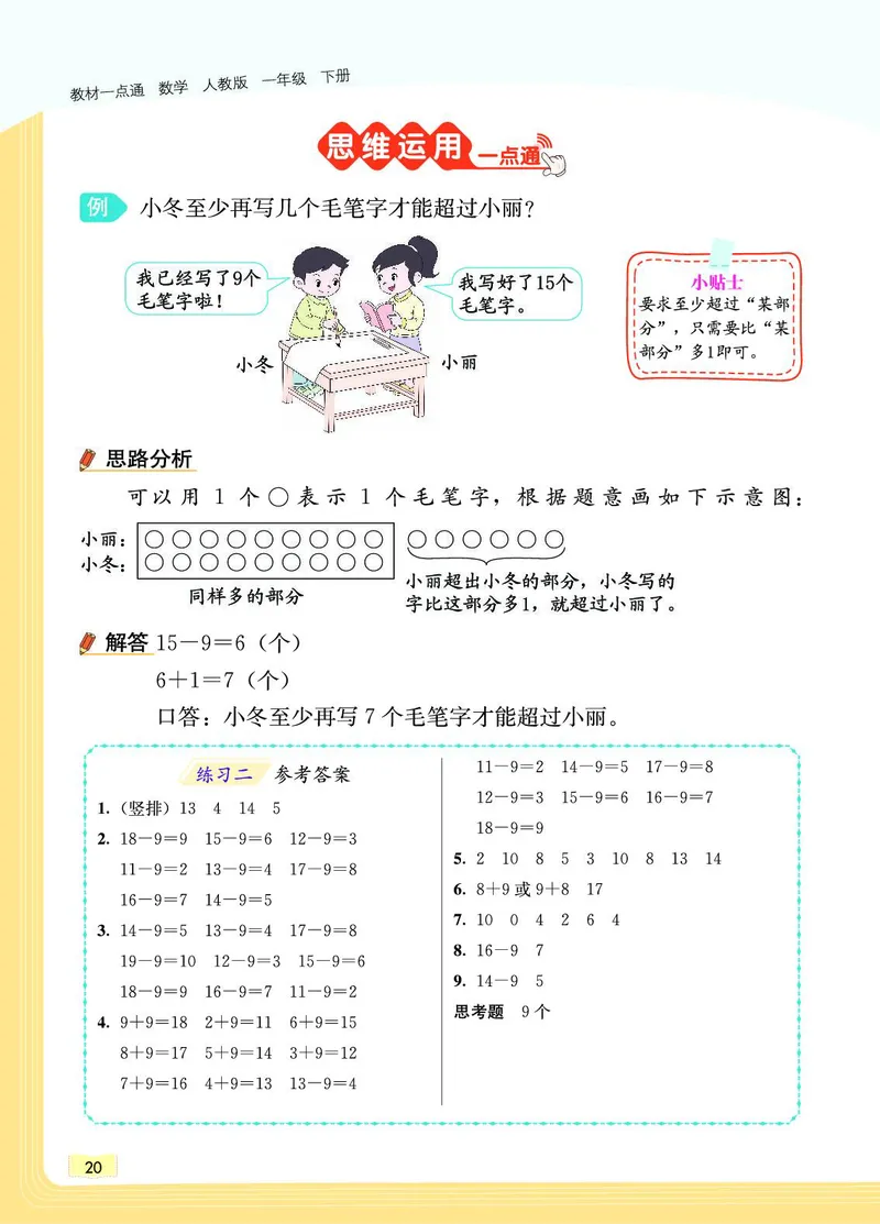 《教材一点通》数学1年级下册（RJ）_一年级上下册资料_小学一年级学习资料-25年更新版_1-04、小学一年级数学下册_1-4-2、练习题、作业、试题、试卷_人教版_电子册