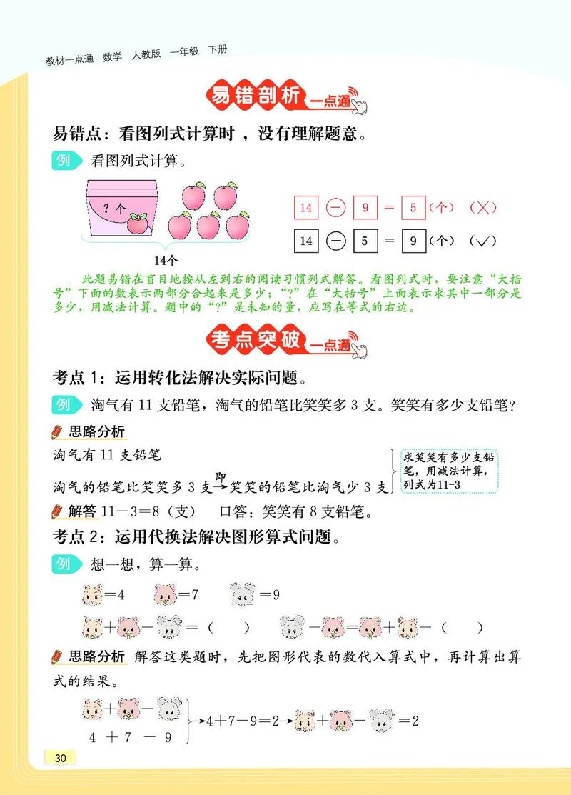 《教材一点通》数学1年级下册（RJ）_一年级上下册资料_小学一年级学习资料-25年更新版_1-04、小学一年级数学下册_1-4-2、练习题、作业、试题、试卷_人教版_电子册