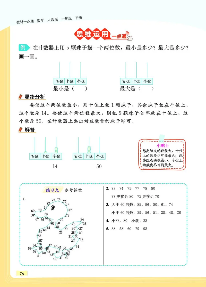 《教材一点通》数学1年级下册（RJ）_一年级上下册资料_小学一年级学习资料-25年更新版_1-04、小学一年级数学下册_1-4-2、练习题、作业、试题、试卷_人教版_电子册