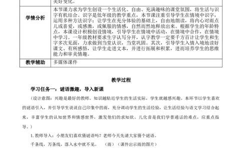 课文10《雨点儿》-（教学设计）（统编版.2024秋）_一年级语文上册（统编版）_教学设计