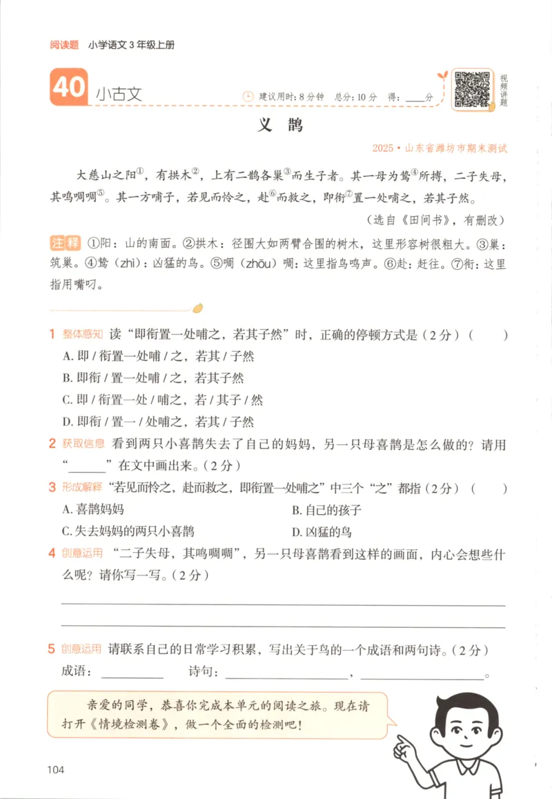 25秋《一本阅读题》3上语文_25秋《一本阅读题》语文