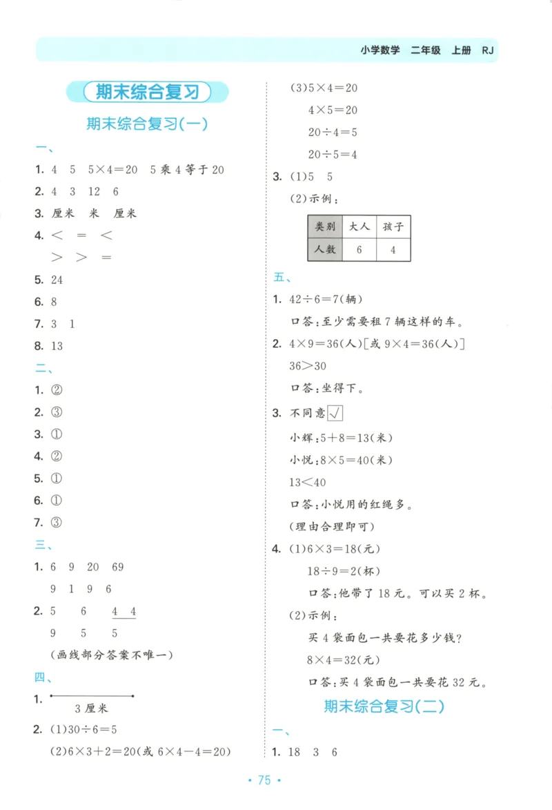2025秋53单元归类复习数学2上RJ_25秋小学语数英习题试卷_数学_人教版_53归类复习完整版数学人教25年上册缺3
