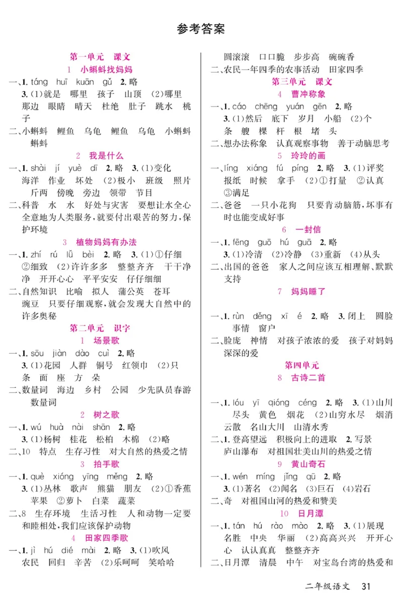 《名校一号预习单》部编版语文2年级上册_二年级上下册资料_小学二年级学习资料-25年更新版_2-01、小学二年级语文上册_2-1-1、复习、知识点、归纳汇总_语文二（上）教材讲解+预习单