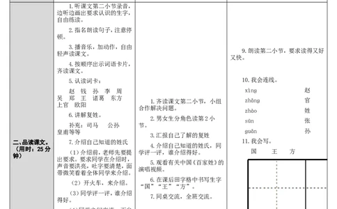 2.姓氏歌_一年级语文下册（统编版）_老课标资料_教案反思+导学案_表格式_2版表格式导学案_第一单元