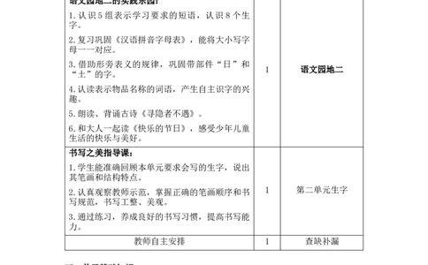 第二单元（教学计划）-（统编版.2024）_一年级语文下册（统编版）_大单元教学课件+教学设计+作业设计+教学计划