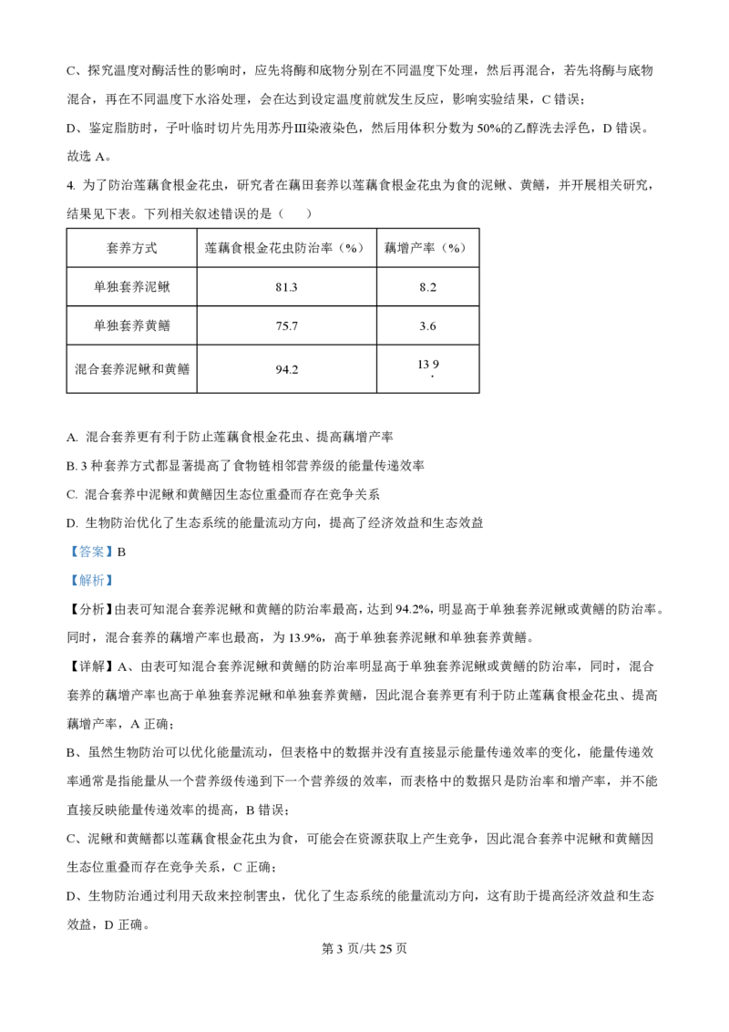 2024年高考生物试卷（江苏）（解析卷）_生物历年高考真题_新&middot;PDF版2008-2025&middot;高考生物真题_生物（按年份分类）2008-2025_2024&middot;高考生物真题