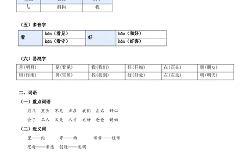 第七单元（知识清单）-（统编版&middot;2024秋）_一年级语文上册（统编版）_期末总复习