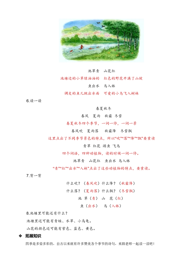 第一单元知识清单语文一年级下册（统编版）_一年级语文下册（统编版）_单元知识复习专项_2024版