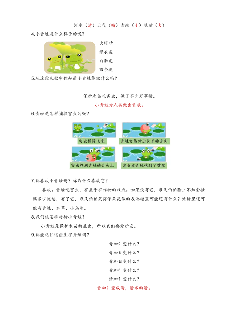 第一单元知识清单语文一年级下册（统编版）_一年级语文下册（统编版）_单元知识复习专项_2024版