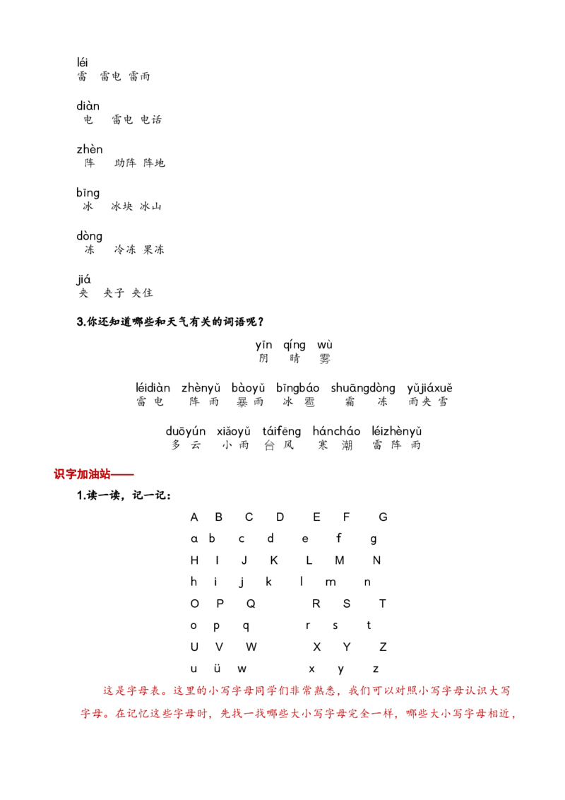 第一单元知识清单语文一年级下册（统编版）_一年级语文下册（统编版）_单元知识复习专项_2024版