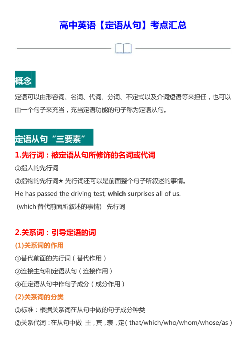 英语43高中英语定语从句考点汇总_S054高中英语备考必备学习资料包