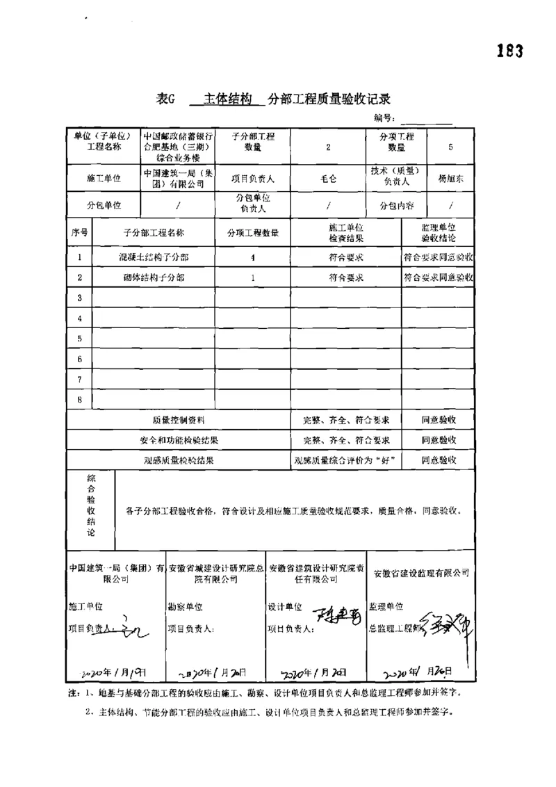 综合业务楼-分部子分部验收记录_2021-2023年优秀施组方案_施工组织设计_施组18-中国邮政储蓄银行合肥基地（三期）施工组织设计_3-单位工程、分部工程验收记录