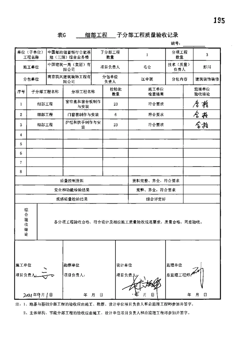 综合业务楼-分部子分部验收记录_2021-2023年优秀施组方案_施工组织设计_施组18-中国邮政储蓄银行合肥基地（三期）施工组织设计_3-单位工程、分部工程验收记录