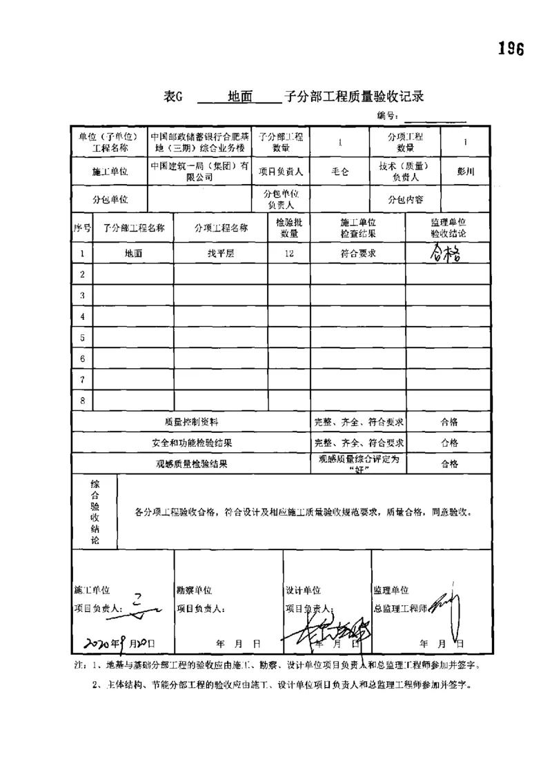 综合业务楼-分部子分部验收记录_2021-2023年优秀施组方案_施工组织设计_施组18-中国邮政储蓄银行合肥基地（三期）施工组织设计_3-单位工程、分部工程验收记录