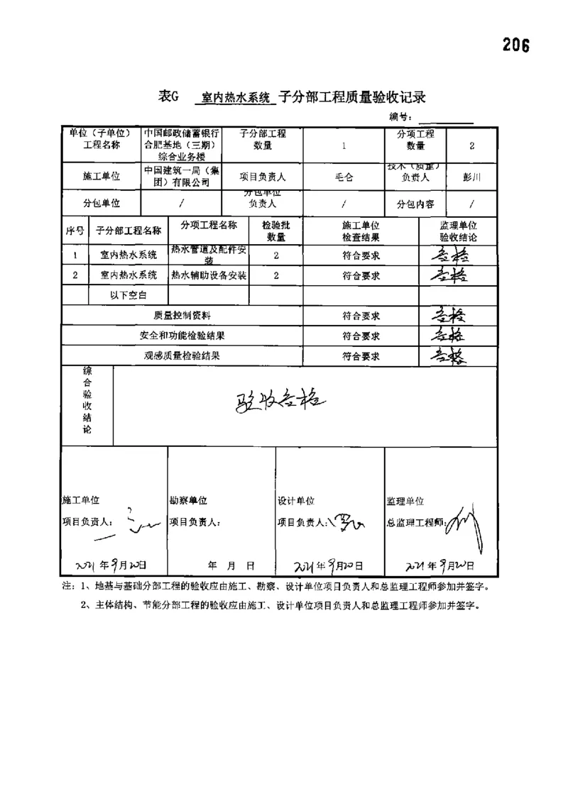 综合业务楼-分部子分部验收记录_2021-2023年优秀施组方案_施工组织设计_施组18-中国邮政储蓄银行合肥基地（三期）施工组织设计_3-单位工程、分部工程验收记录
