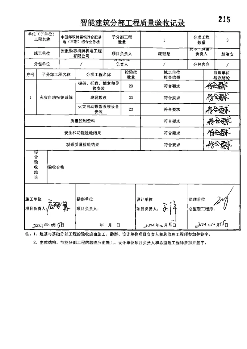 综合业务楼-分部子分部验收记录_2021-2023年优秀施组方案_施工组织设计_施组18-中国邮政储蓄银行合肥基地（三期）施工组织设计_3-单位工程、分部工程验收记录