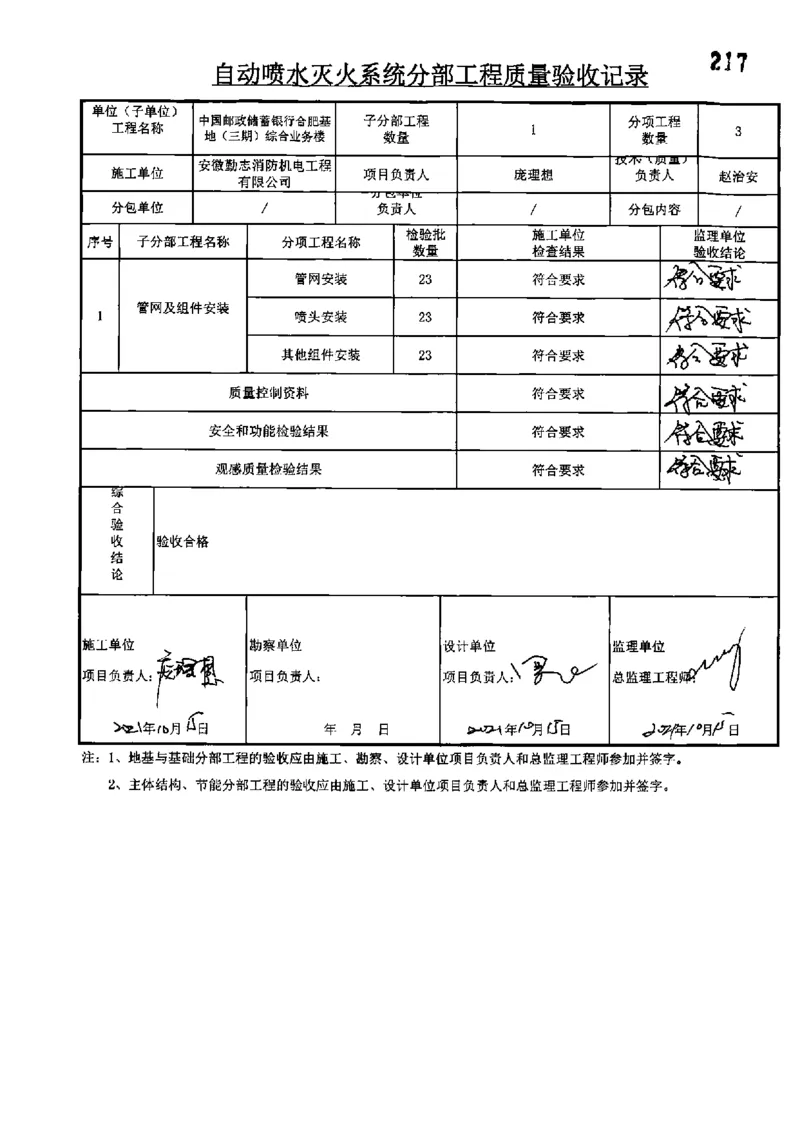 综合业务楼-分部子分部验收记录_2021-2023年优秀施组方案_施工组织设计_施组18-中国邮政储蓄银行合肥基地（三期）施工组织设计_3-单位工程、分部工程验收记录