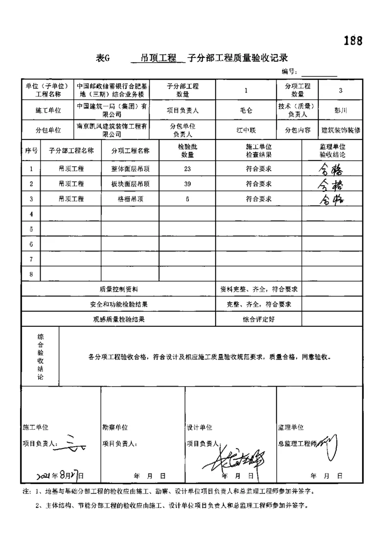 综合业务楼-分部子分部验收记录_2021-2023年优秀施组方案_施工组织设计_施组18-中国邮政储蓄银行合肥基地（三期）施工组织设计_3-单位工程、分部工程验收记录