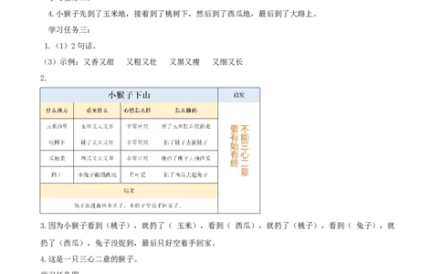 17小猴子下山（学习任务单）-（统编版.2024）_一年级语文下册（统编版）_学习任务单