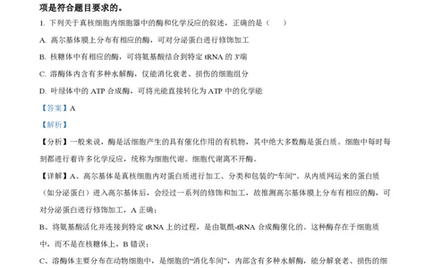 2025年高考生物试卷（安徽卷）（解析卷）_生物历年高考真题_新&middot;PDF版2008-2025&middot;高考生物真题_生物（按年份分类）2008-2025_2025&middot;高考生物真题