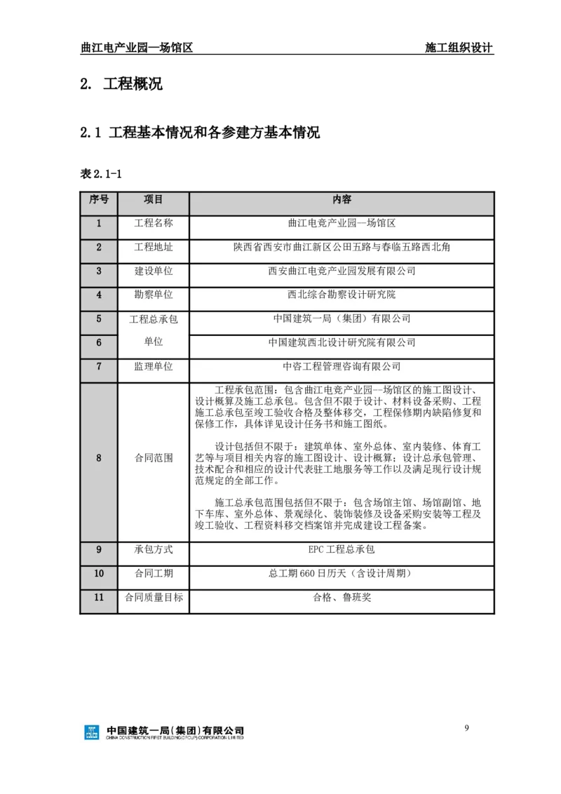 曲江电竞产业园--场馆区施工组织设计_2021-2023年优秀施组方案_施工组织设计_曲江电竞产业园--场馆区项目施工组织设计_1.施工组织设计