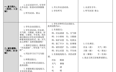 3.小青蛙_一年级语文下册（统编版）_老课标资料_教案反思+导学案_表格式_2版表格式导学案_第一单元