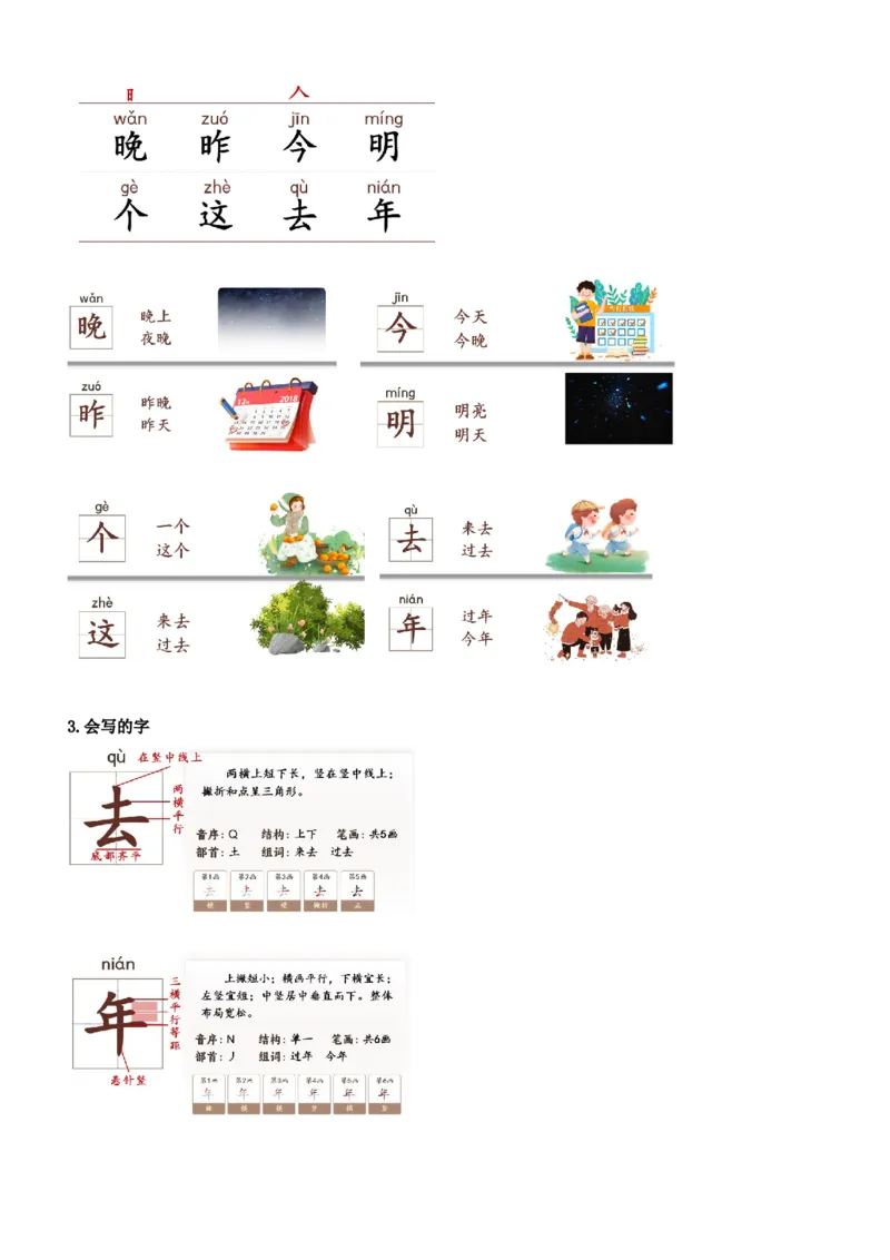 第四单元（知识清单）-（统编版&middot;2024秋）_一年级语文上册（统编版）_期末总复习