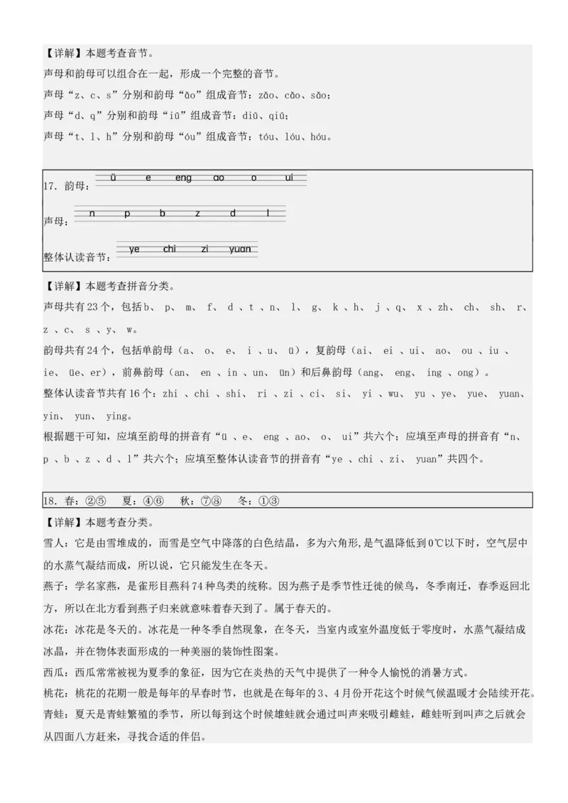 第四单元（知识清单）-（统编版&middot;2024秋）_一年级语文上册（统编版）_期末总复习