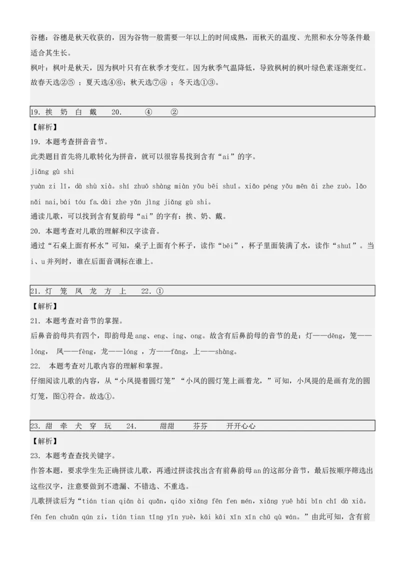 第四单元（知识清单）-（统编版&middot;2024秋）_一年级语文上册（统编版）_期末总复习