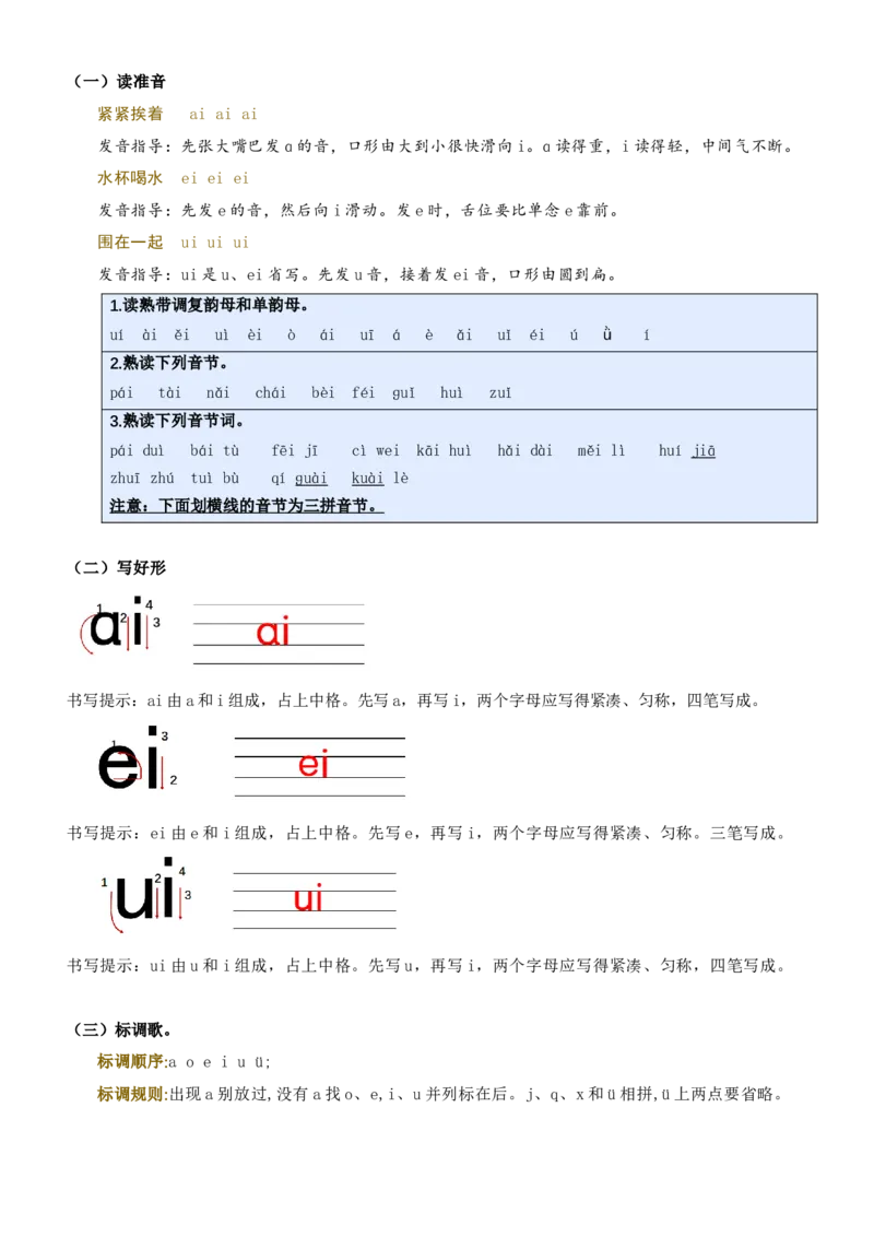 第四单元（知识清单）-（统编版&middot;2024秋）_一年级语文上册（统编版）_期末总复习