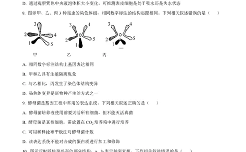 2024年高考生物试卷（江苏）（空白卷）_生物历年高考真题_新&middot;PDF版2008-2025&middot;高考生物真题_生物（按年份分类）2008-2025_2024&middot;高考生物真题