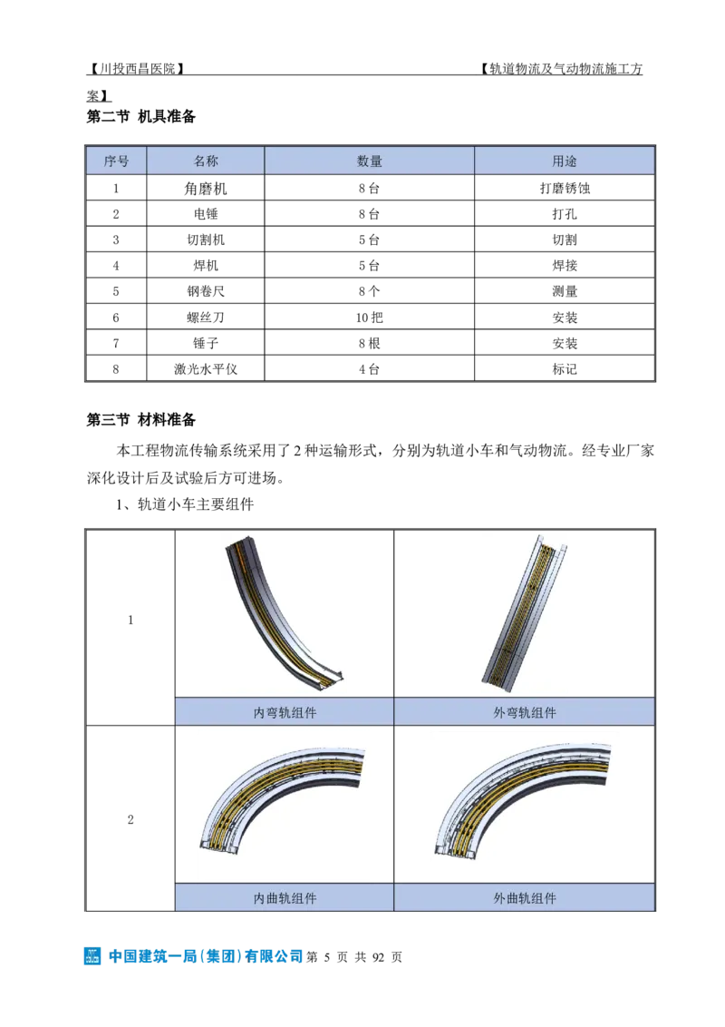 方案文本：川投西昌医院轨道物流、气动物流施工方案_2021-2023年优秀施组方案_施工方案_方案31-川投西昌医院轨道物流、气动物流方案_1-轨道物流、气动物流施工方案