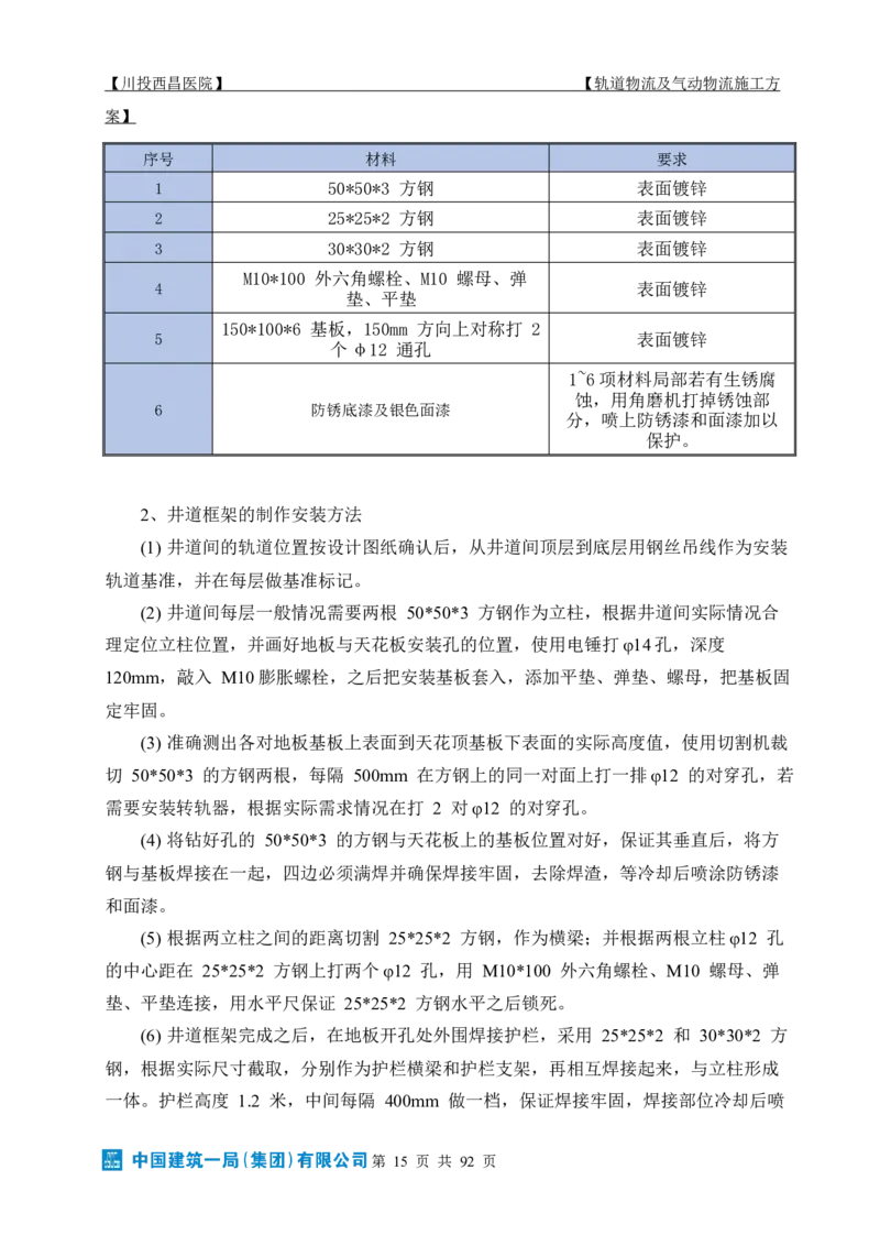 方案文本：川投西昌医院轨道物流、气动物流施工方案_2021-2023年优秀施组方案_施工方案_方案31-川投西昌医院轨道物流、气动物流方案_1-轨道物流、气动物流施工方案