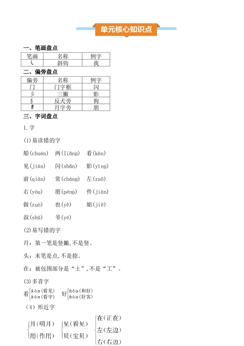 第七单元核心知识点_一年级语文上册（统编版）_全套教学资源_课件+教案_7.第七单元_单元复习_第七单元知识小结