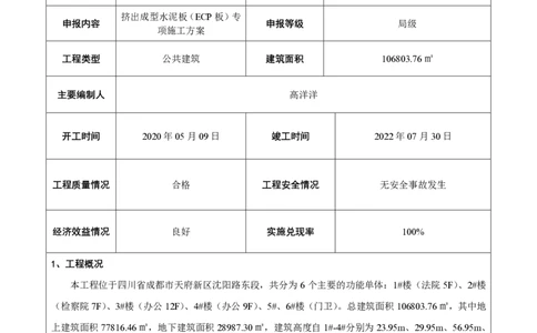 竞赛申报表_2021-2023年优秀施组方案_施工方案_方案22-香山商务中心挤出成型水泥板（ECP板）专项施工方案_1、竞赛申报表