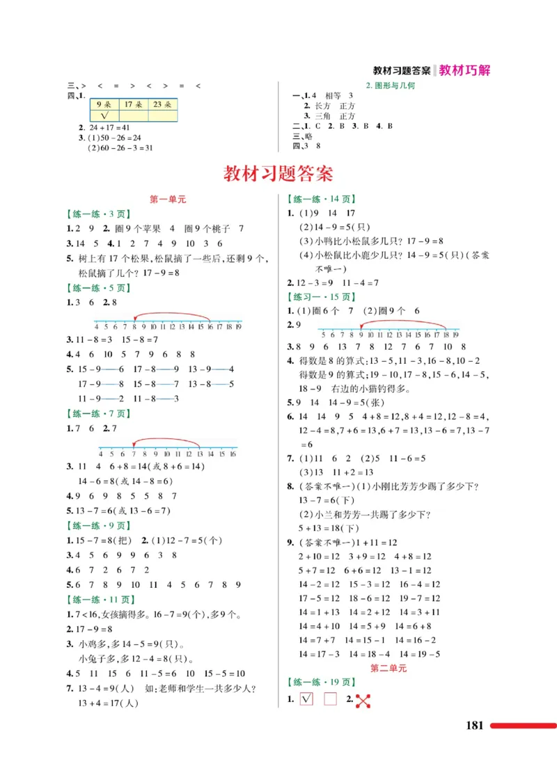 《巧学蛙教材巧解》数学1年级下册（BS）_一年级上下册资料_小学一年级学习资料-25年更新版_1-04、小学一年级数学下册_1-4-2、练习题、作业、试题、试卷_北师大版_电子册类