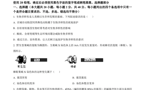 2024年高考生物试卷（浙江）（6月）（空白卷）_生物历年高考真题_新&middot;PDF版2008-2025&middot;高考生物真题_生物（按年份分类）2008-2025_2024&middot;高考生物真题
