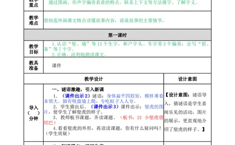 21小壁虎借尾巴-教案_一年级语文下册（统编版）_老课标资料_教案反思+导学案_表格式_5版表格式教案