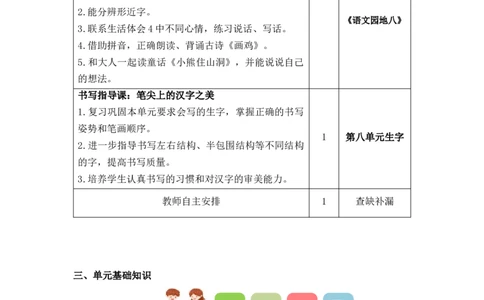 第八单元（教学计划）（统编版.2024）_一年级语文下册（统编版）_单元知识复习专项