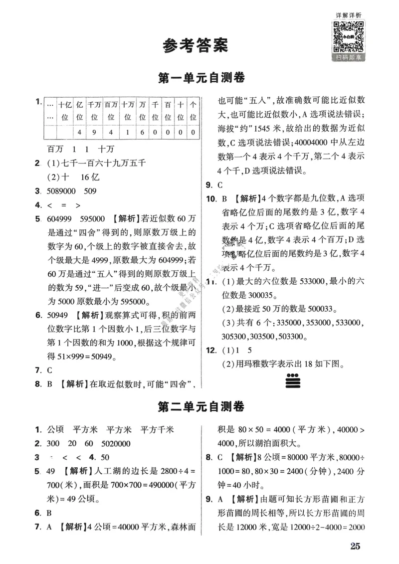 数学RJ4年级上册：单元自测卷_26版25秋小白鸥情景题数学人教四年级上册