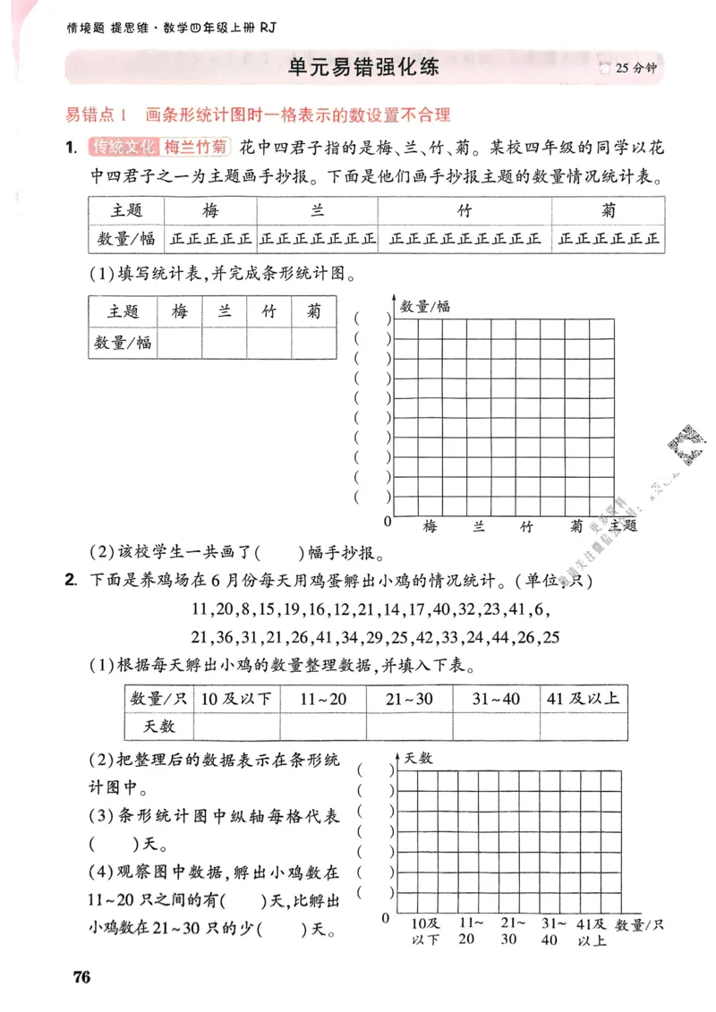 数学RJ4年级上册：单元自测卷_26版25秋小白鸥情景题数学人教四年级上册
