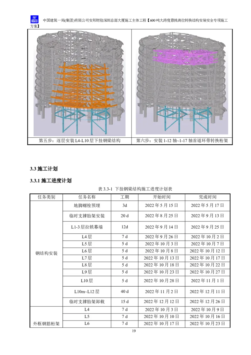 安邦财险深圳总部大厦施工主体工程600吨大跨度悬挑高位转换结构安装安全专项施工方案_2021-2023年优秀施组方案_施工方案_1-钢结构安装专项施工方案正文
